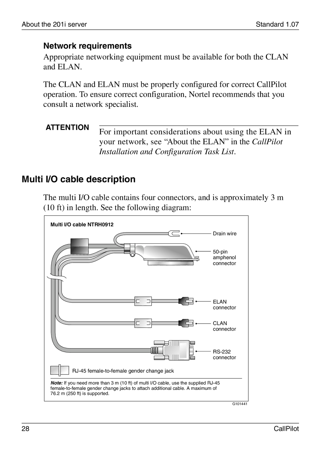 Nortel Networks 201i manual Multi I/O cable description, Network requirements 