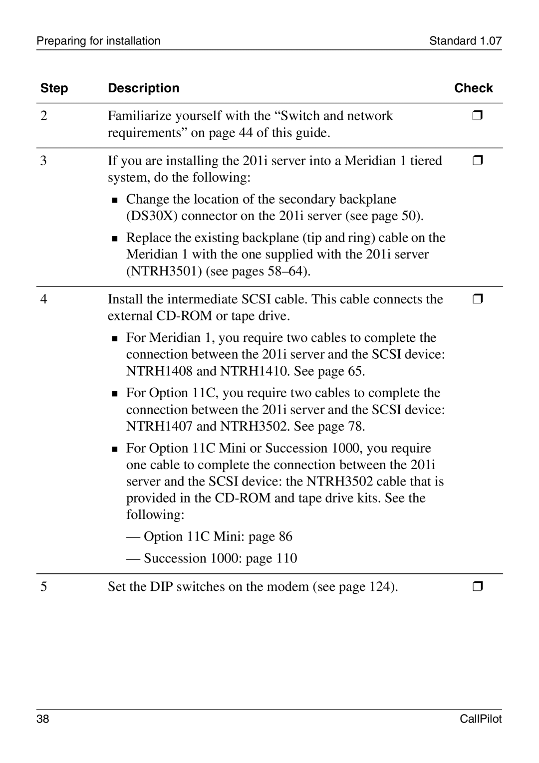 Nortel Networks 201i manual Preparing for installationStandard 