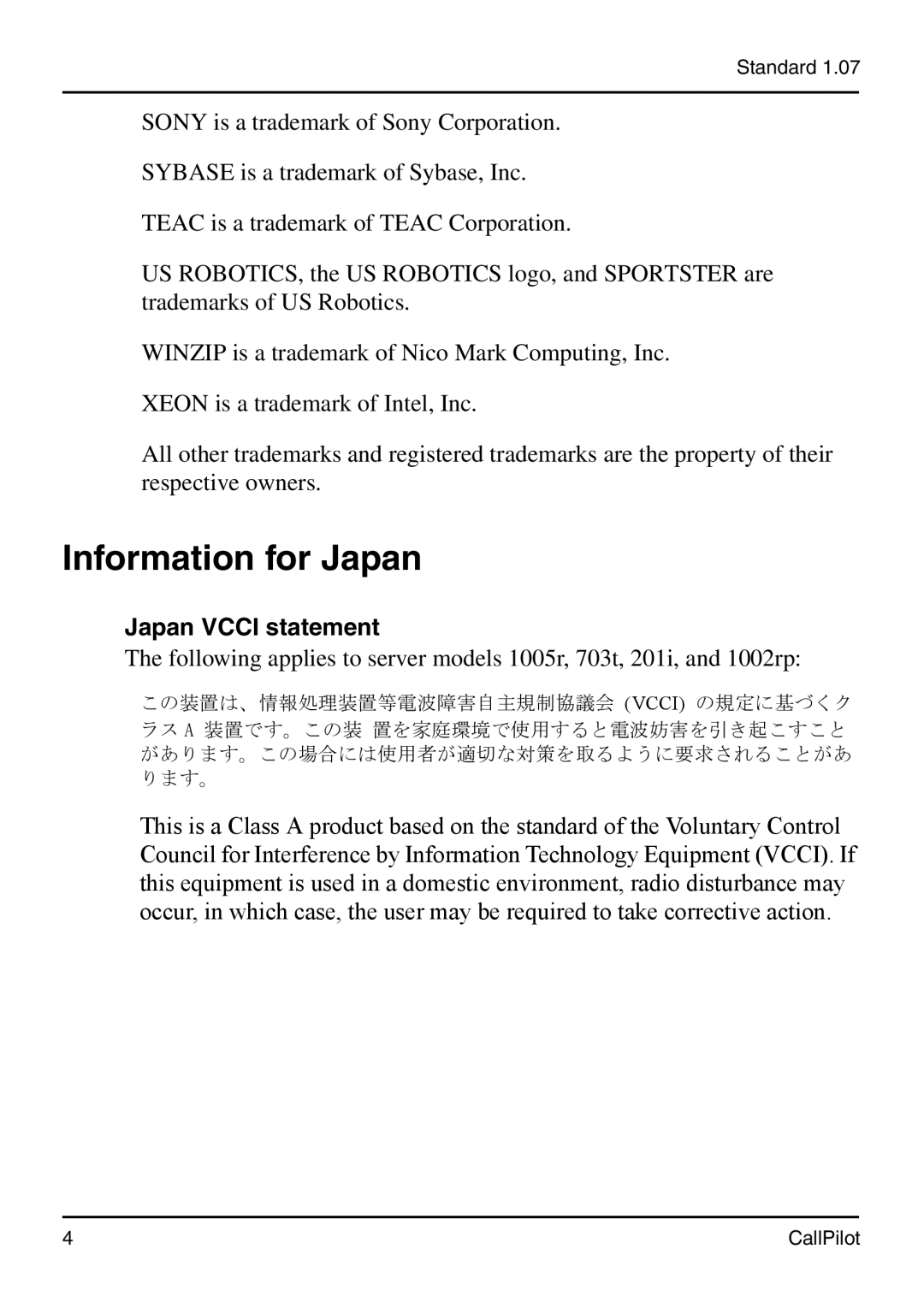 Nortel Networks 201i manual Information for Japan, Japan Vcci statement 