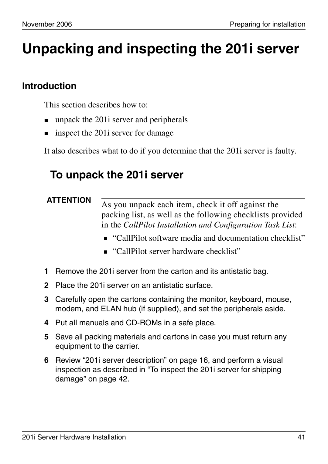 Nortel Networks manual Unpacking and inspecting the 201i server, To unpack the 201i server 