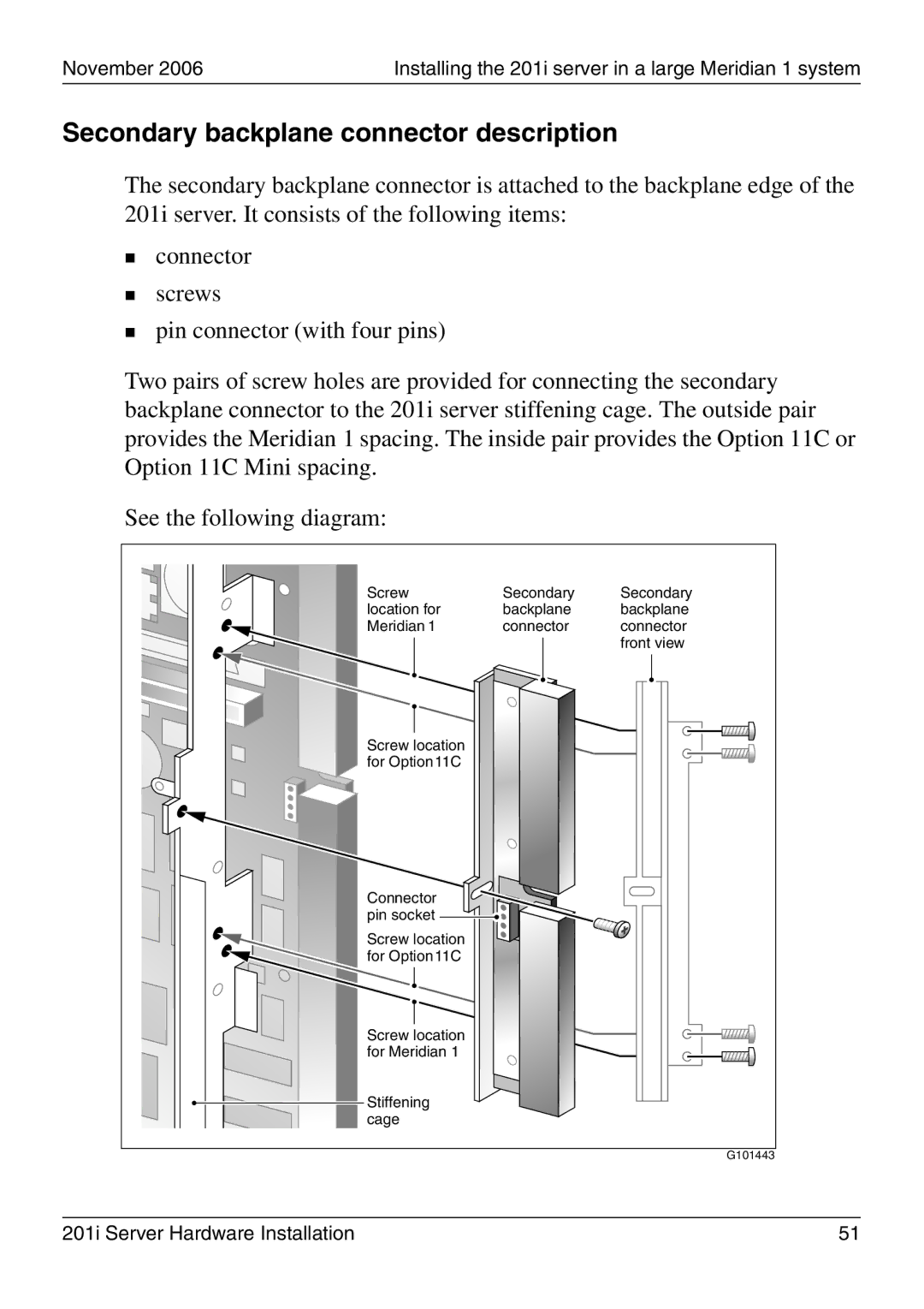 Nortel Networks 201i manual Secondary backplane connector description 