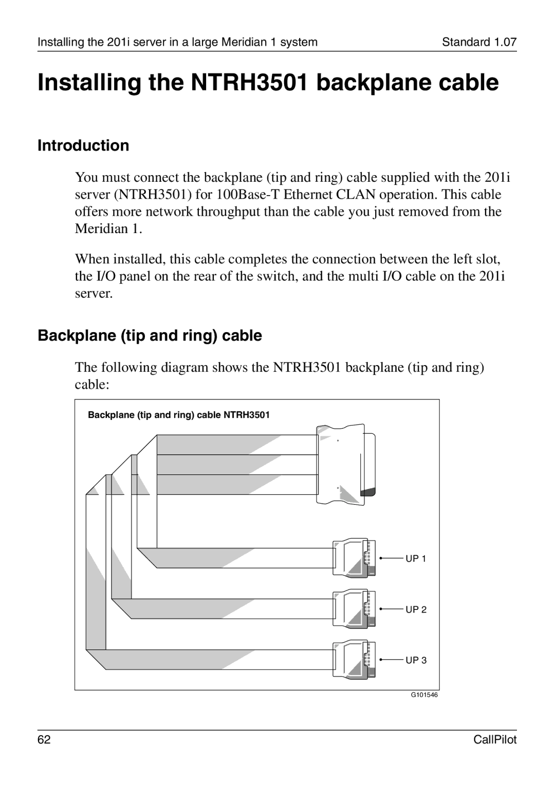 Nortel Networks 201i manual Installing the NTRH3501 backplane cable, Introduction 