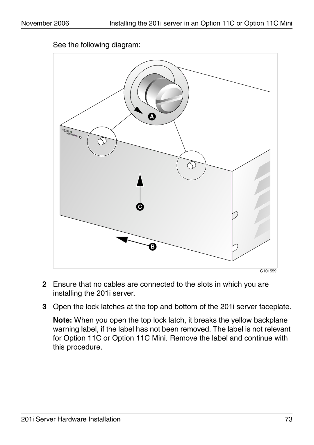 Nortel Networks 201i manual G101559 