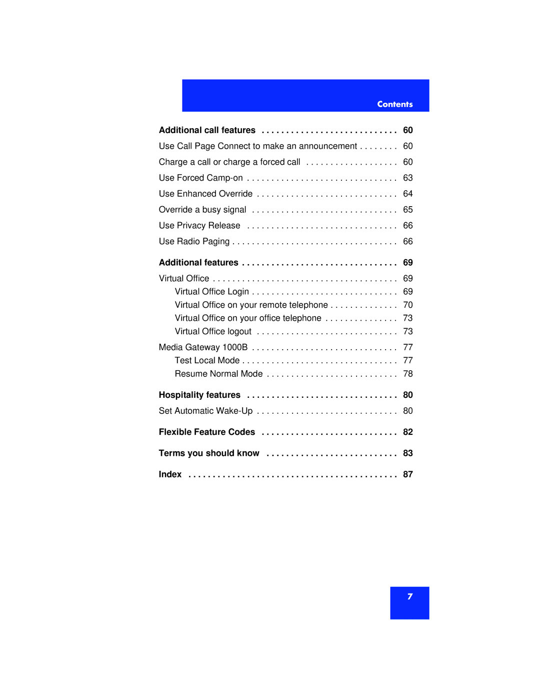 Nortel Networks 2033 manual Additional call features, Additional features 