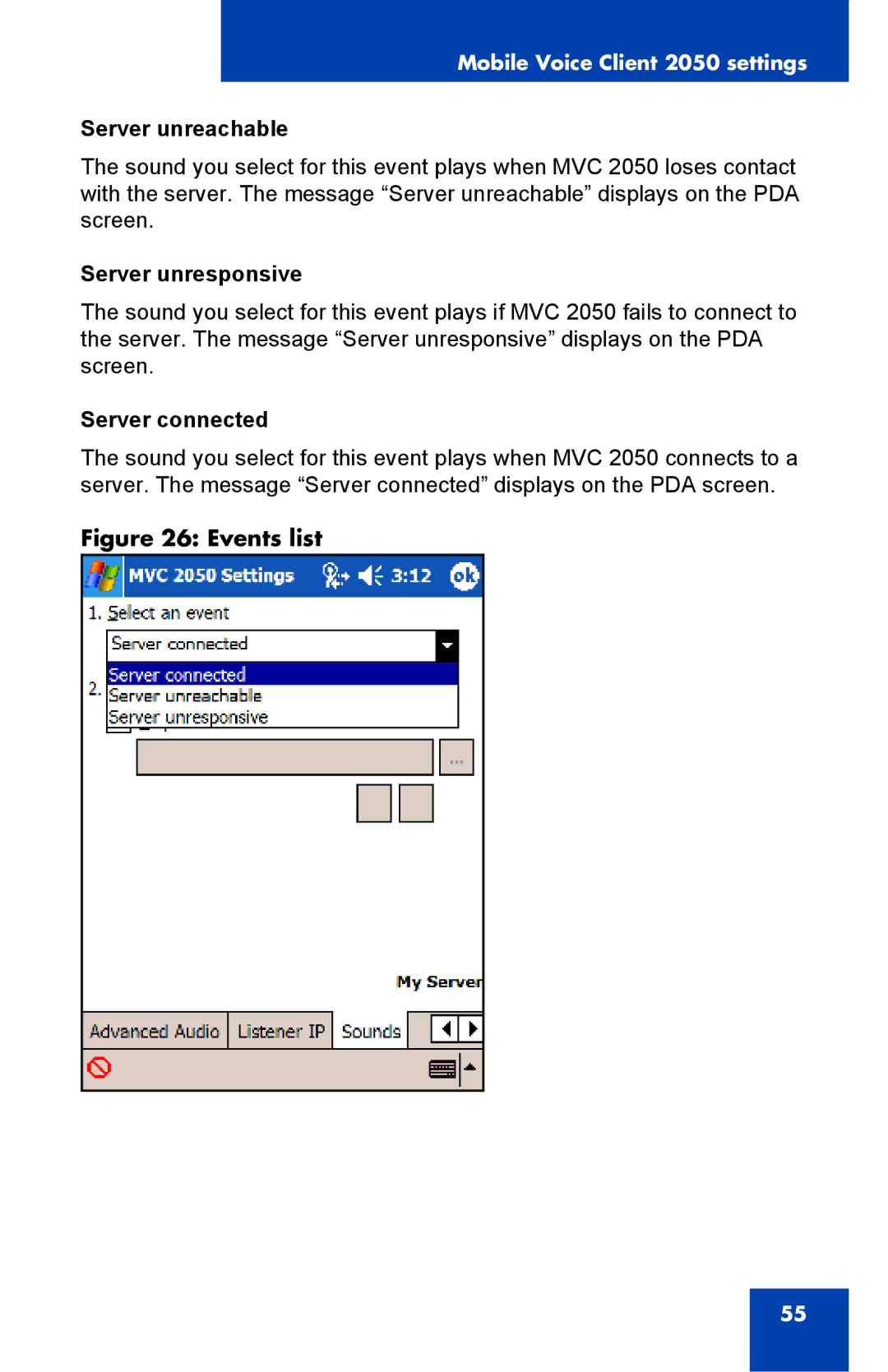 Nortel Networks 2050 manual Server unreachable, Server unresponsive, Server connected 