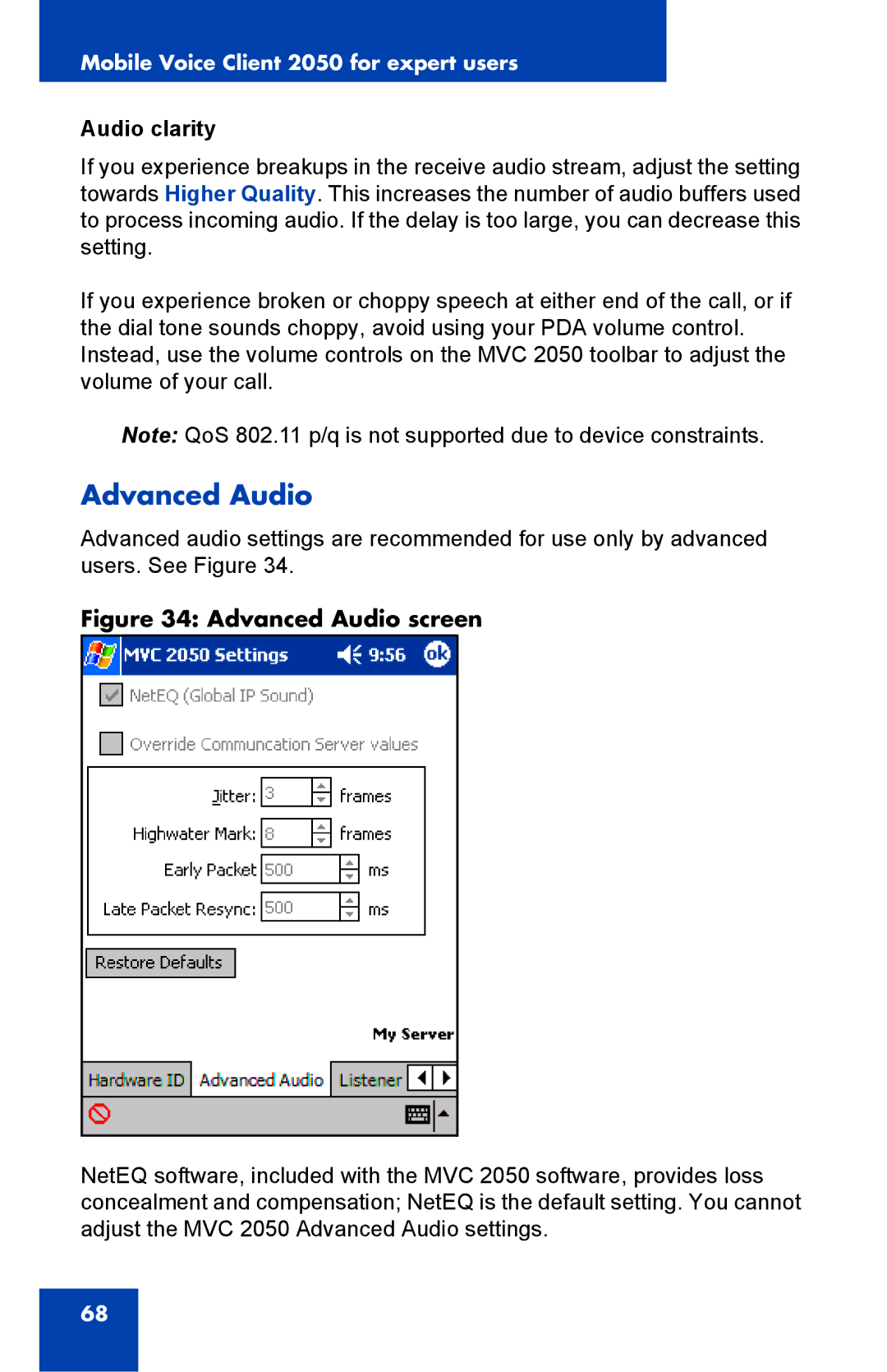 Nortel Networks 2050 manual Advanced Audio, Audio clarity 