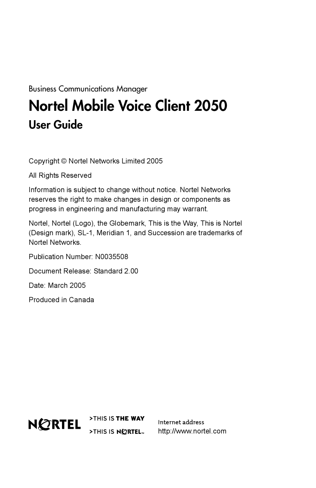 Nortel Networks 2050 manual Copyright Nortel Networks Limited All Rights Reserved 