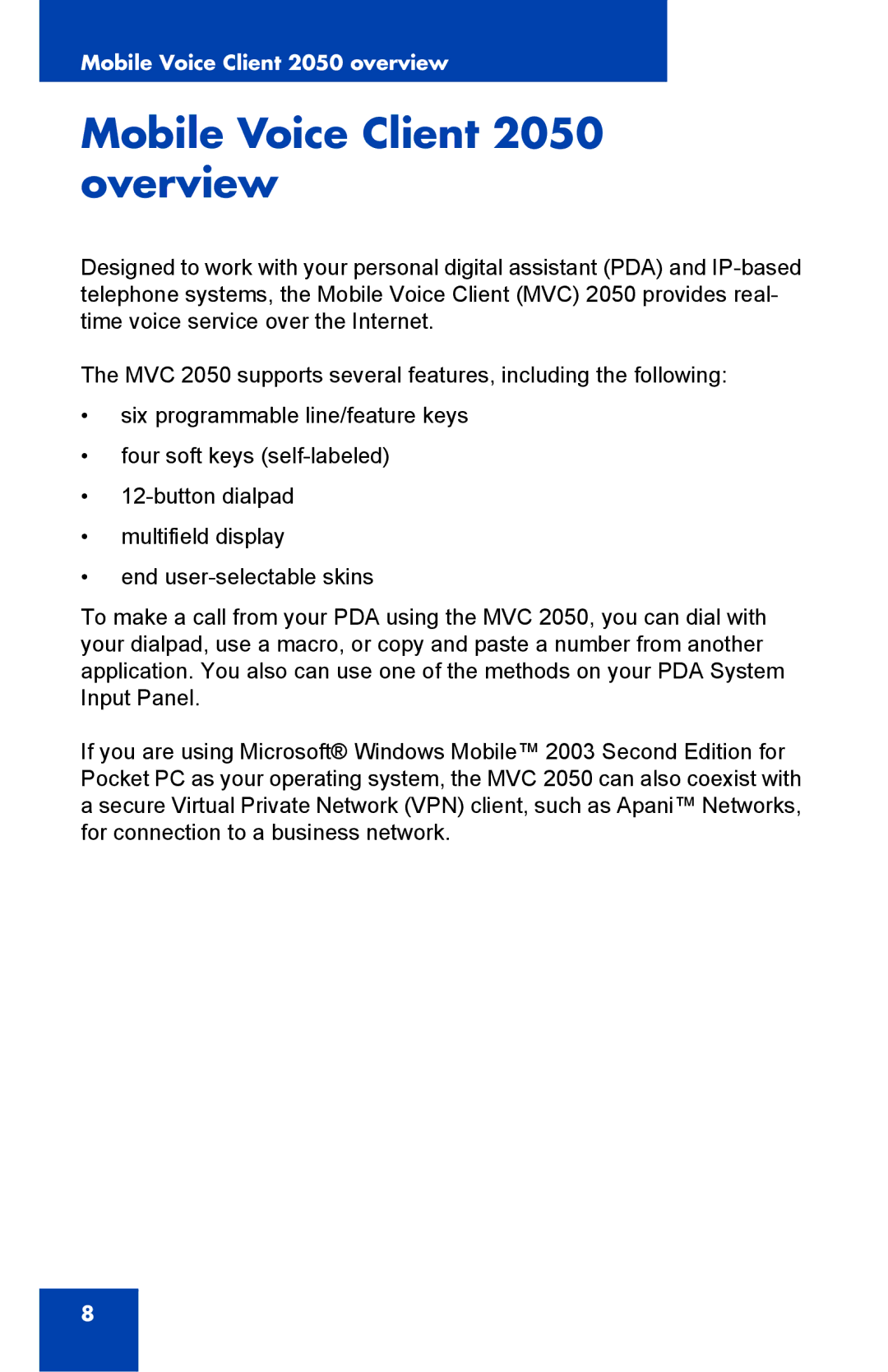 Nortel Networks manual Mobile Voice Client 2050 overview 