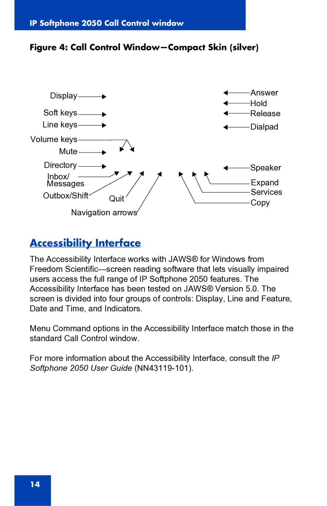 Nortel Networks 2050 manual Call Control Window-Compact Skin silver 