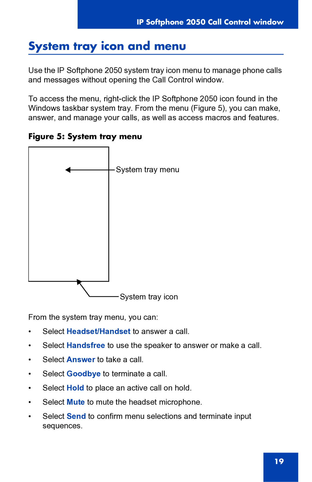 Nortel Networks 2050 manual System tray icon and menu, System tray menu 