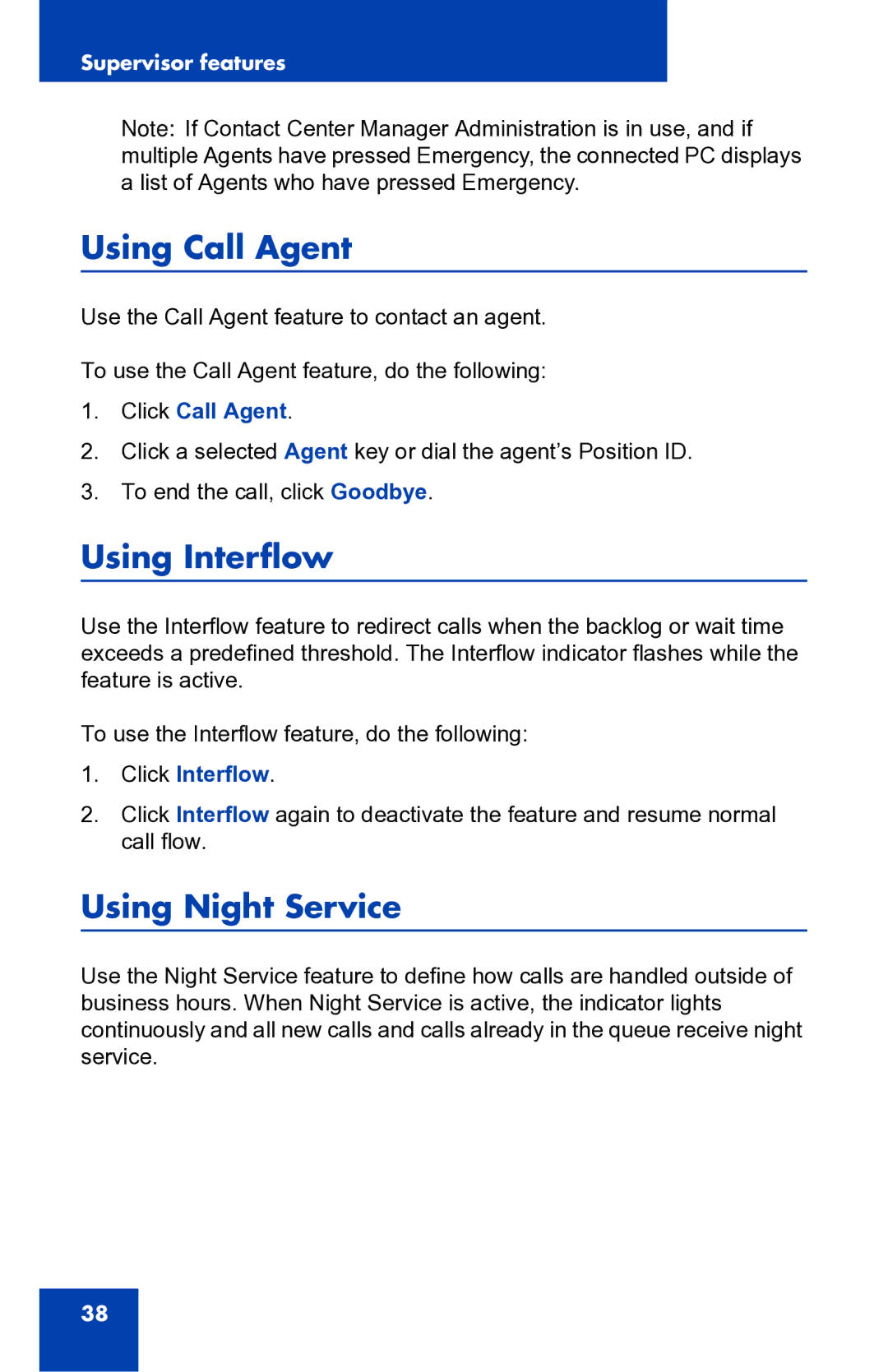 Nortel Networks 2050 manual Using Call Agent, Using Interflow, Using Night Service 