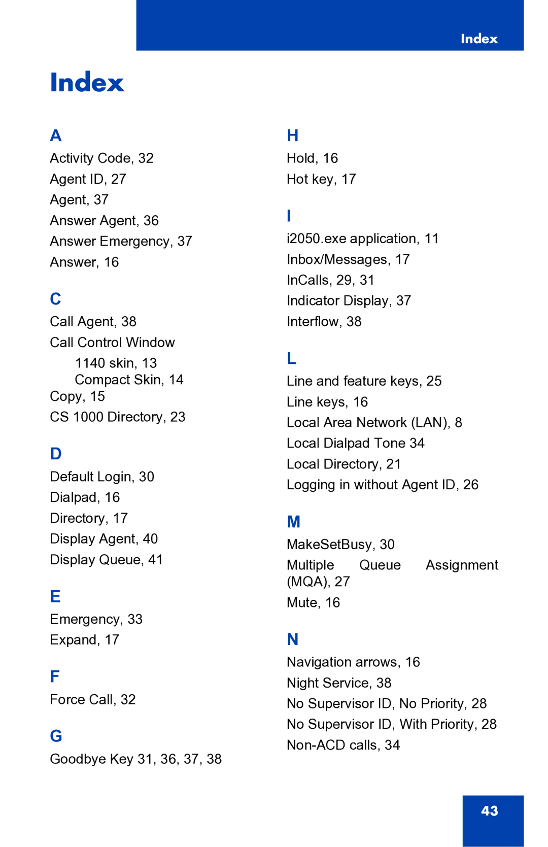 Nortel Networks 2050 manual Index 