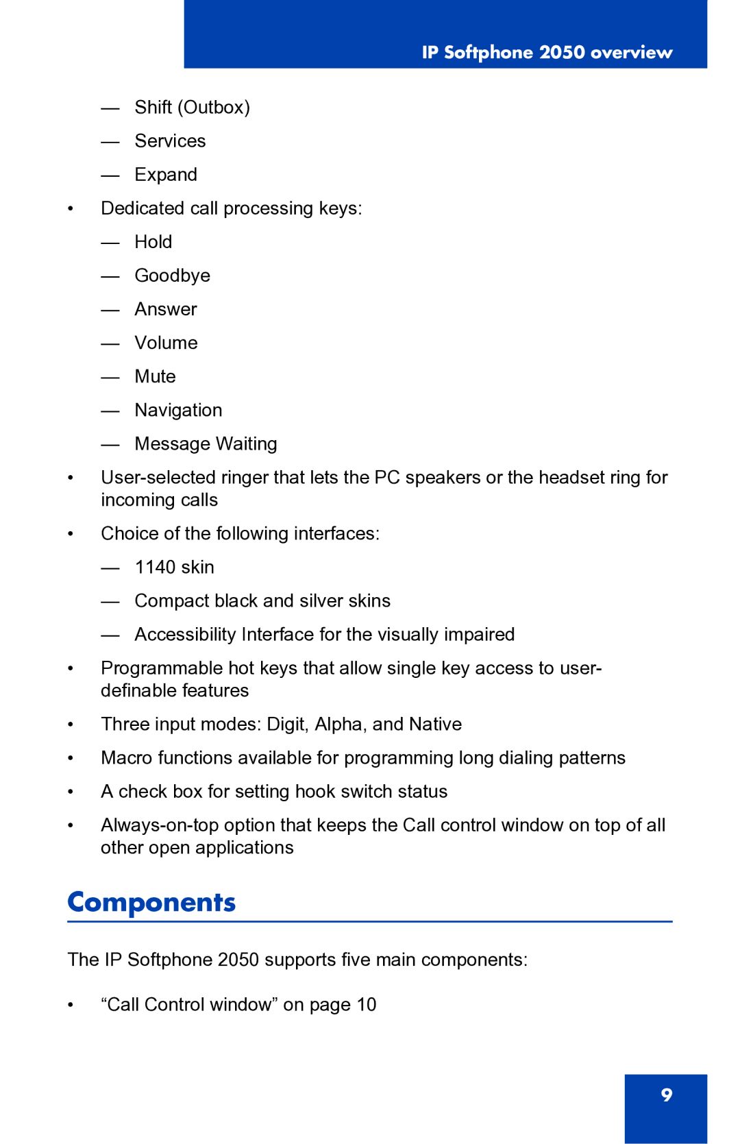 Nortel Networks 2050 manual Components 