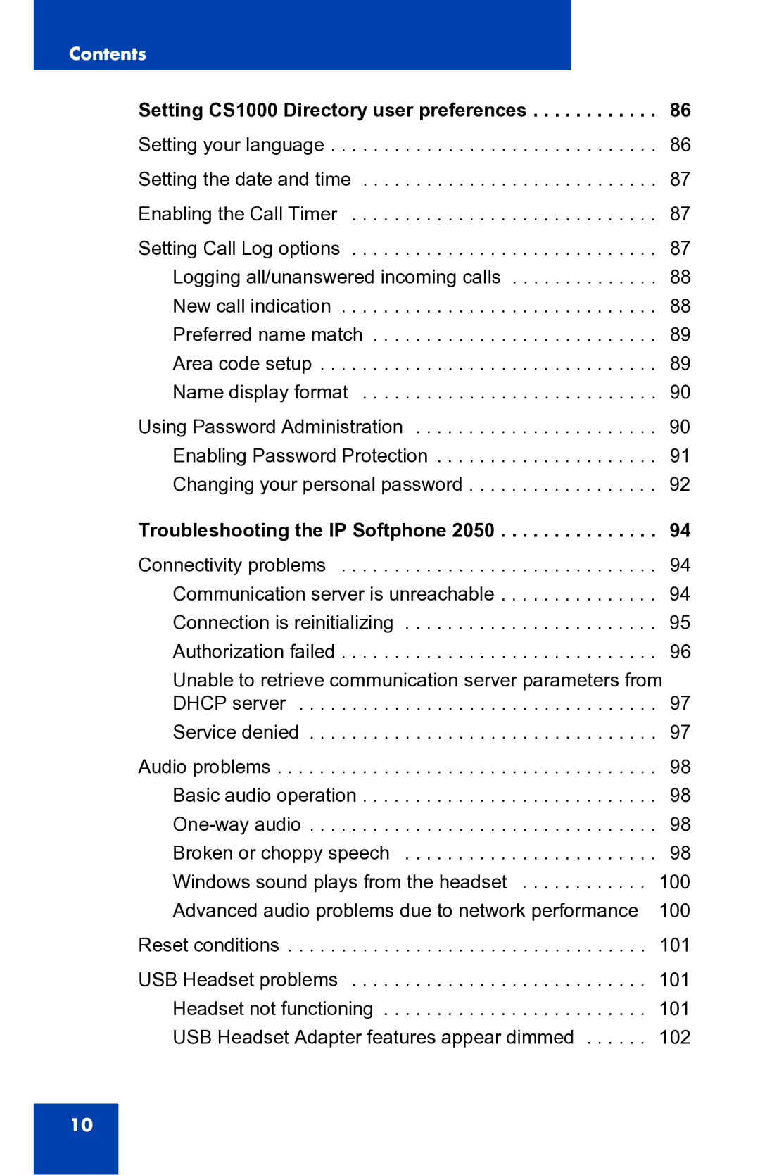 Nortel Networks manual Setting CS1000 Directory user preferences, Troubleshooting the IP Softphone 2050 