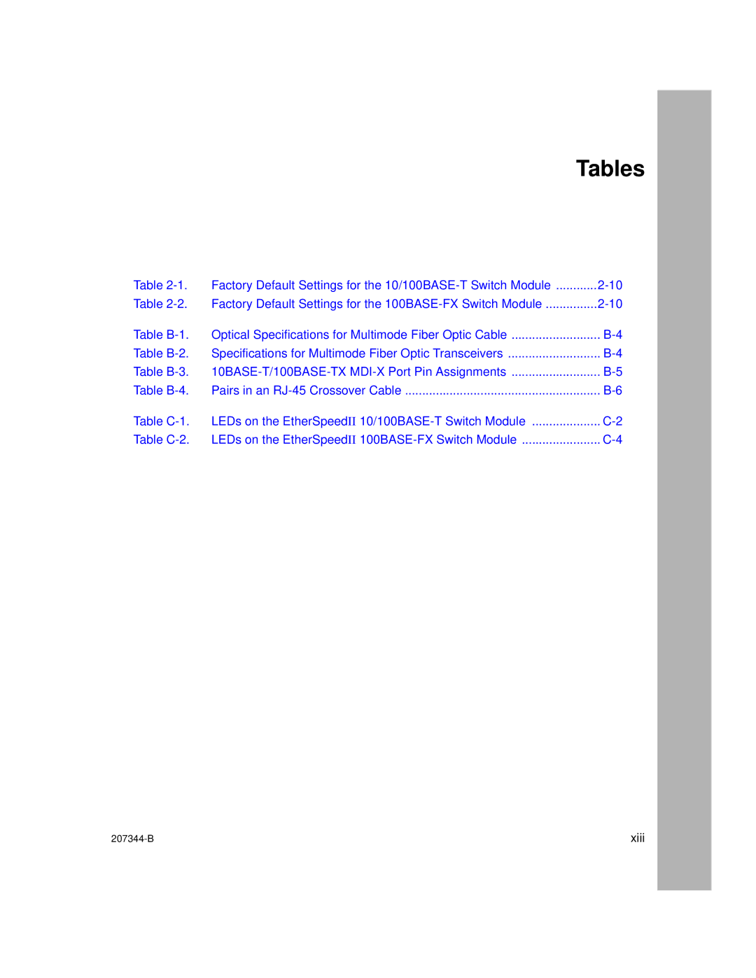 Nortel Networks 207344-B manual Tables 