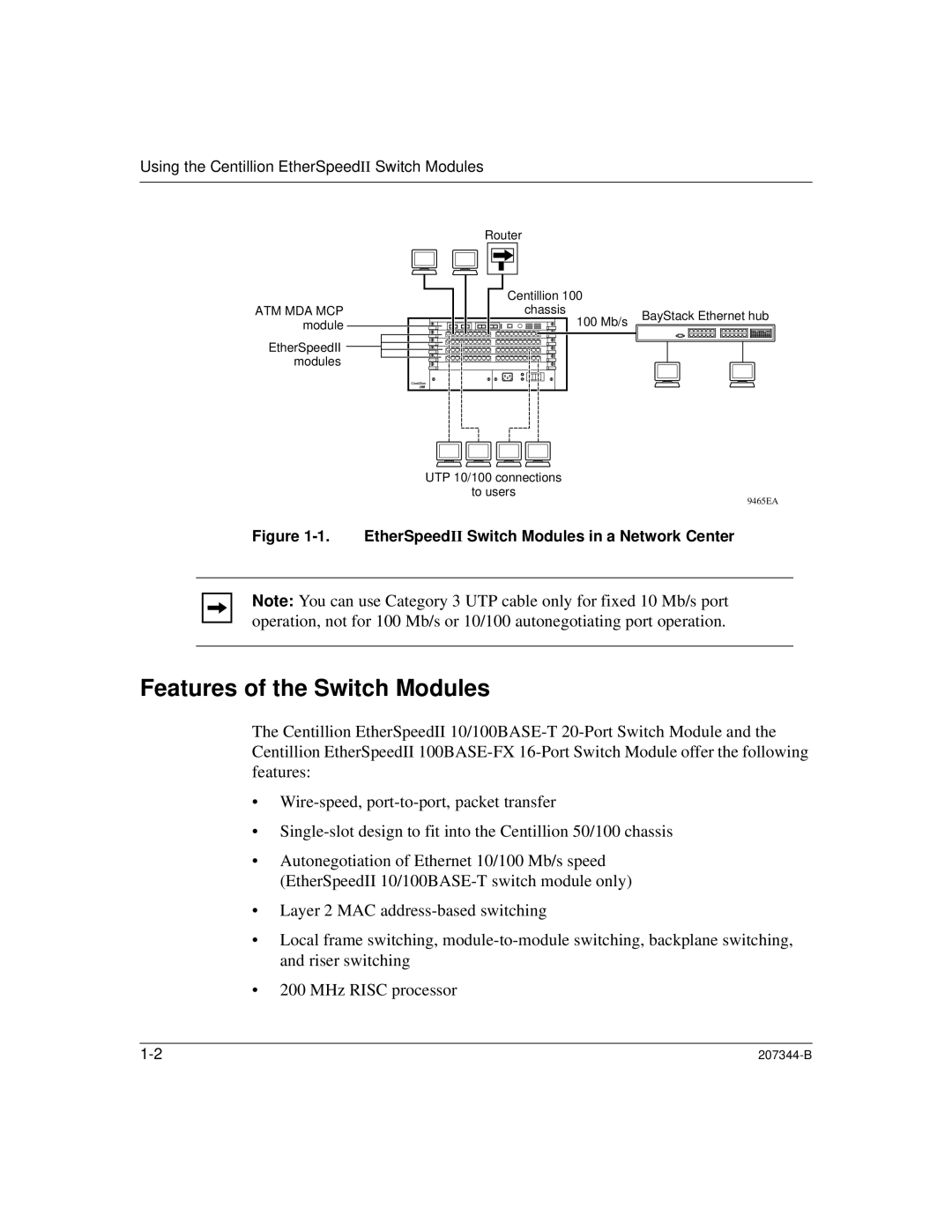 Nortel Networks 207344-B manual Features of the Switch Modules, EtherSpeedII Switch Modules in a Network Center 