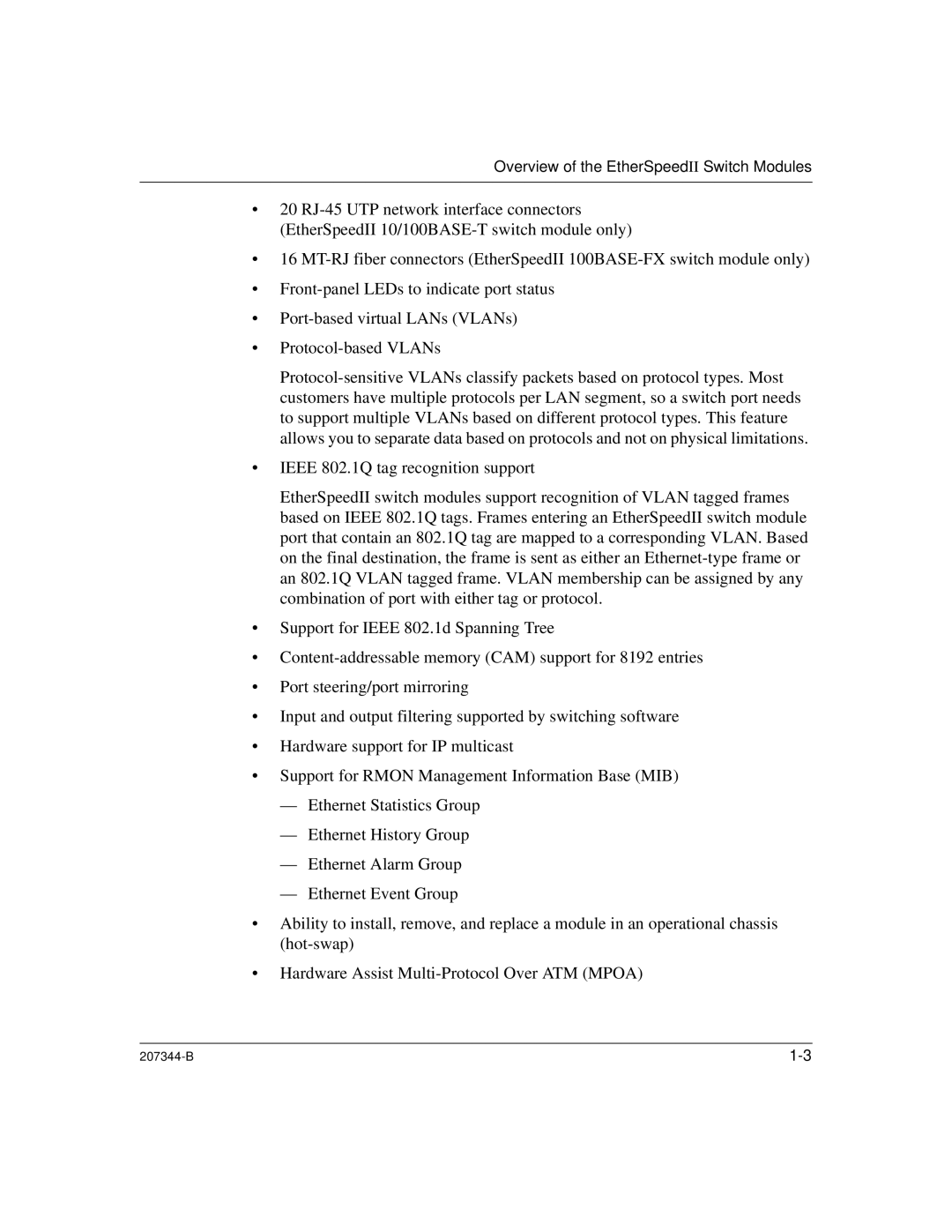 Nortel Networks 207344-B manual Overview of the EtherSpeedII Switch Modules 