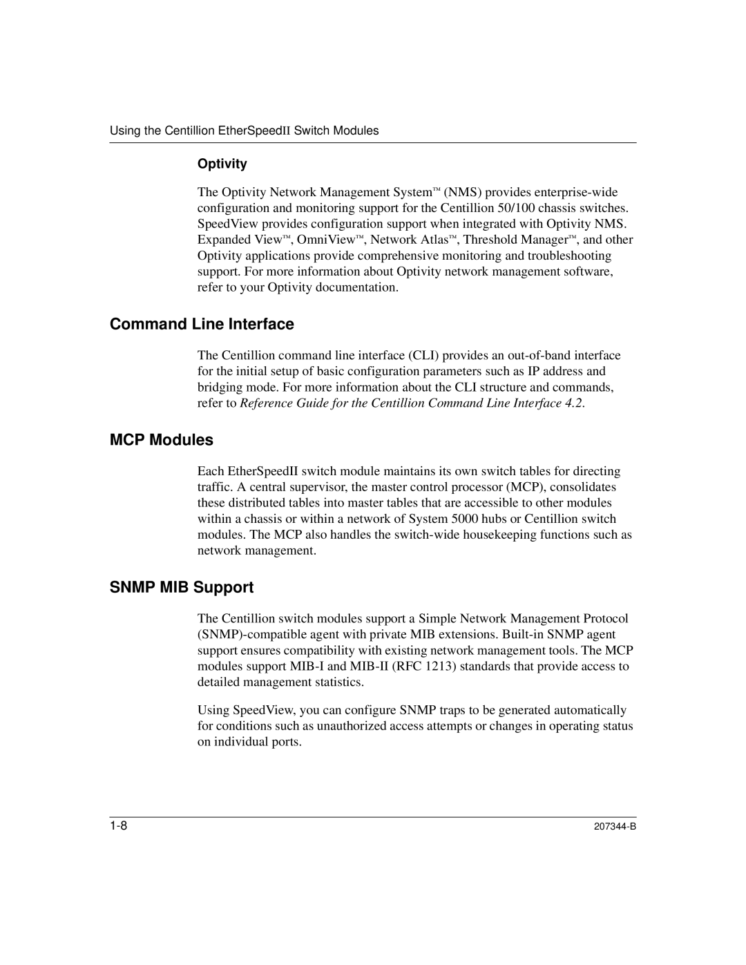 Nortel Networks 207344-B manual Command Line Interface, MCP Modules, Snmp MIB Support 