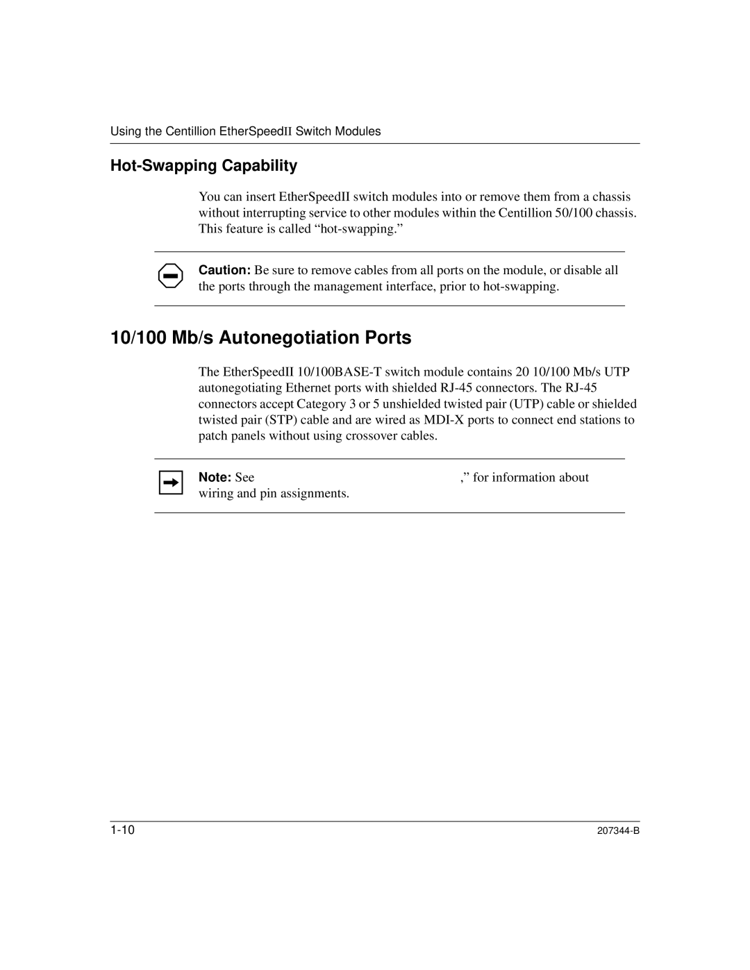 Nortel Networks 207344-B manual 10/100 Mb/s Autonegotiation Ports, Hot-Swapping Capability 