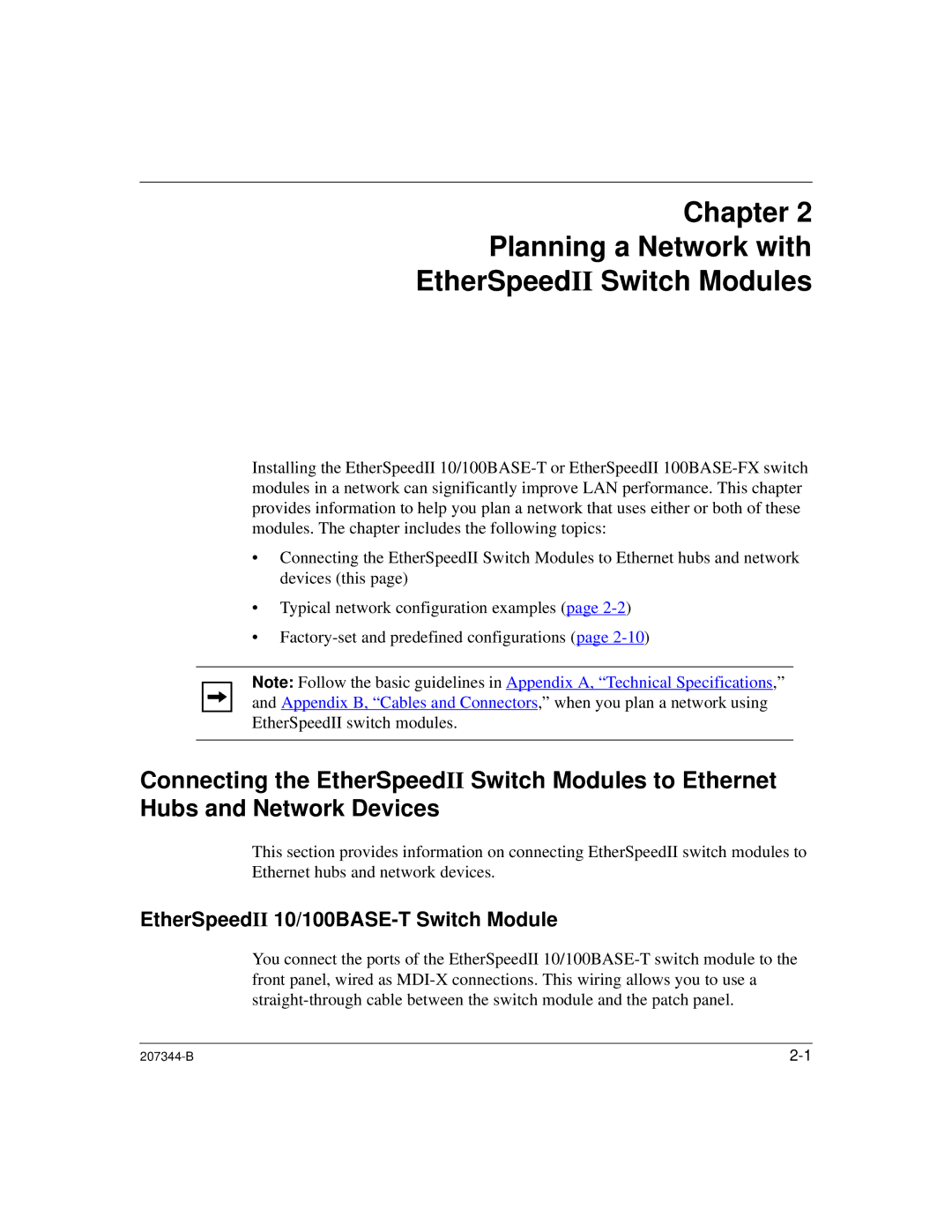 Nortel Networks 207344-B manual Chapter Planning a Network with EtherSpeedII Switch Modules 