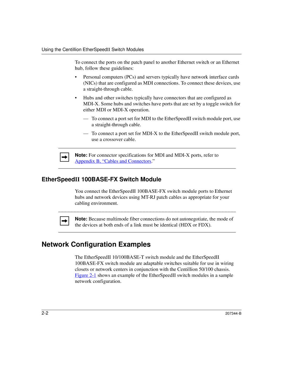 Nortel Networks 207344-B manual Network Configuration Examples, EtherSpeedII 100BASE-FX Switch Module 