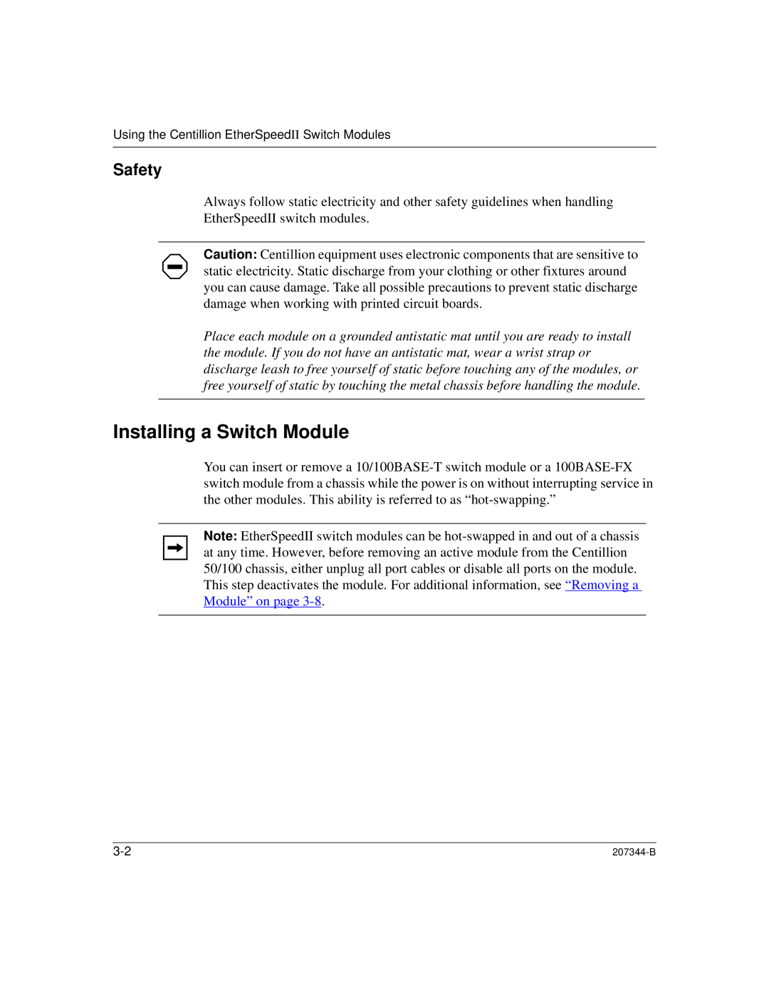 Nortel Networks 207344-B manual Installing a Switch Module, Safety 