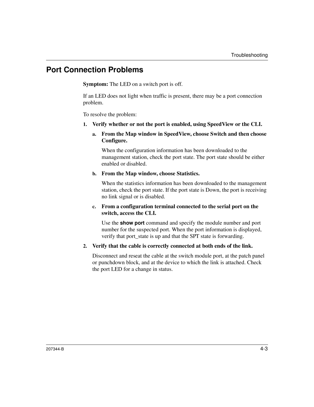 Nortel Networks 207344-B manual Port Connection Problems, From the Map window, choose Statistics 