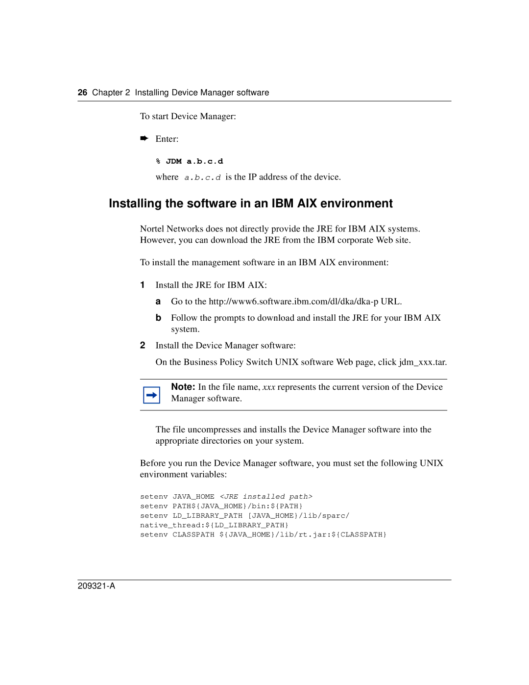 Nortel Networks 209321-A manual Installing the software in an IBM AIX environment 