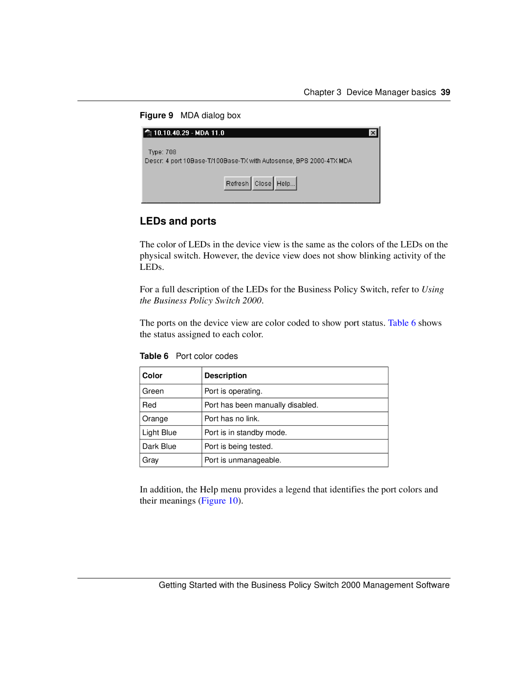 Nortel Networks 209321-A manual Port color codes, Color Description 