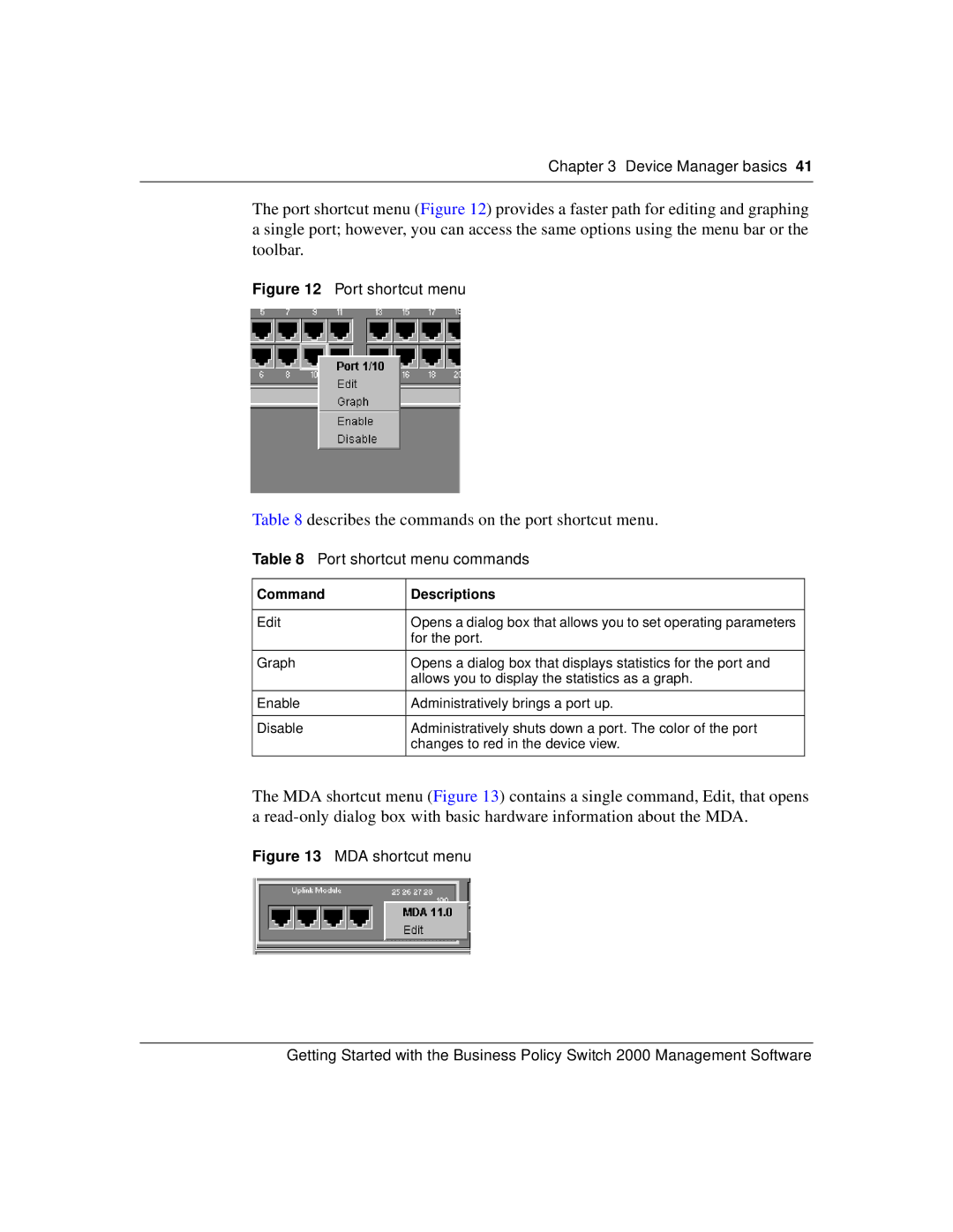 Nortel Networks 209321-A manual Port shortcut menu commands, Command Descriptions 