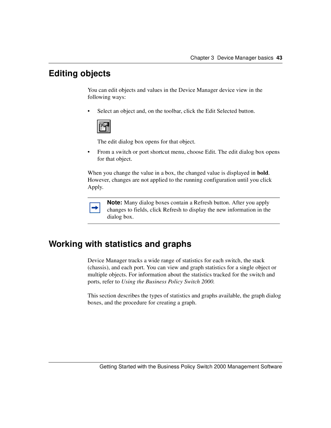 Nortel Networks 209321-A manual Editing objects, Working with statistics and graphs 