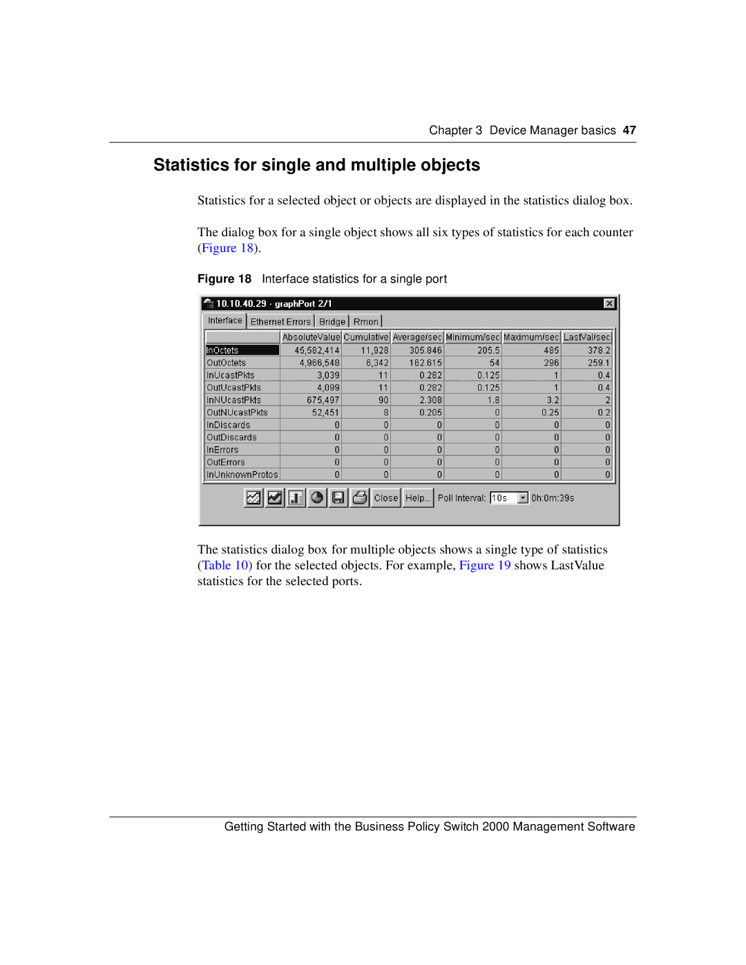 Nortel Networks 209321-A manual Statistics for single and multiple objects, Interface statistics for a single port 