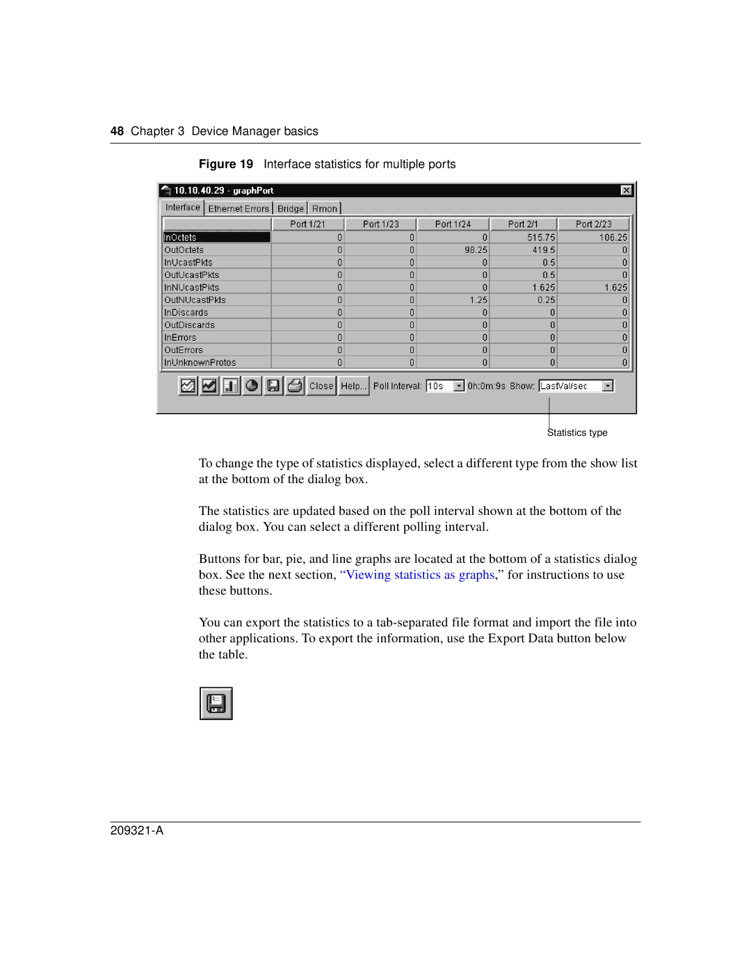 Nortel Networks 209321-A manual Interface statistics for multiple ports 