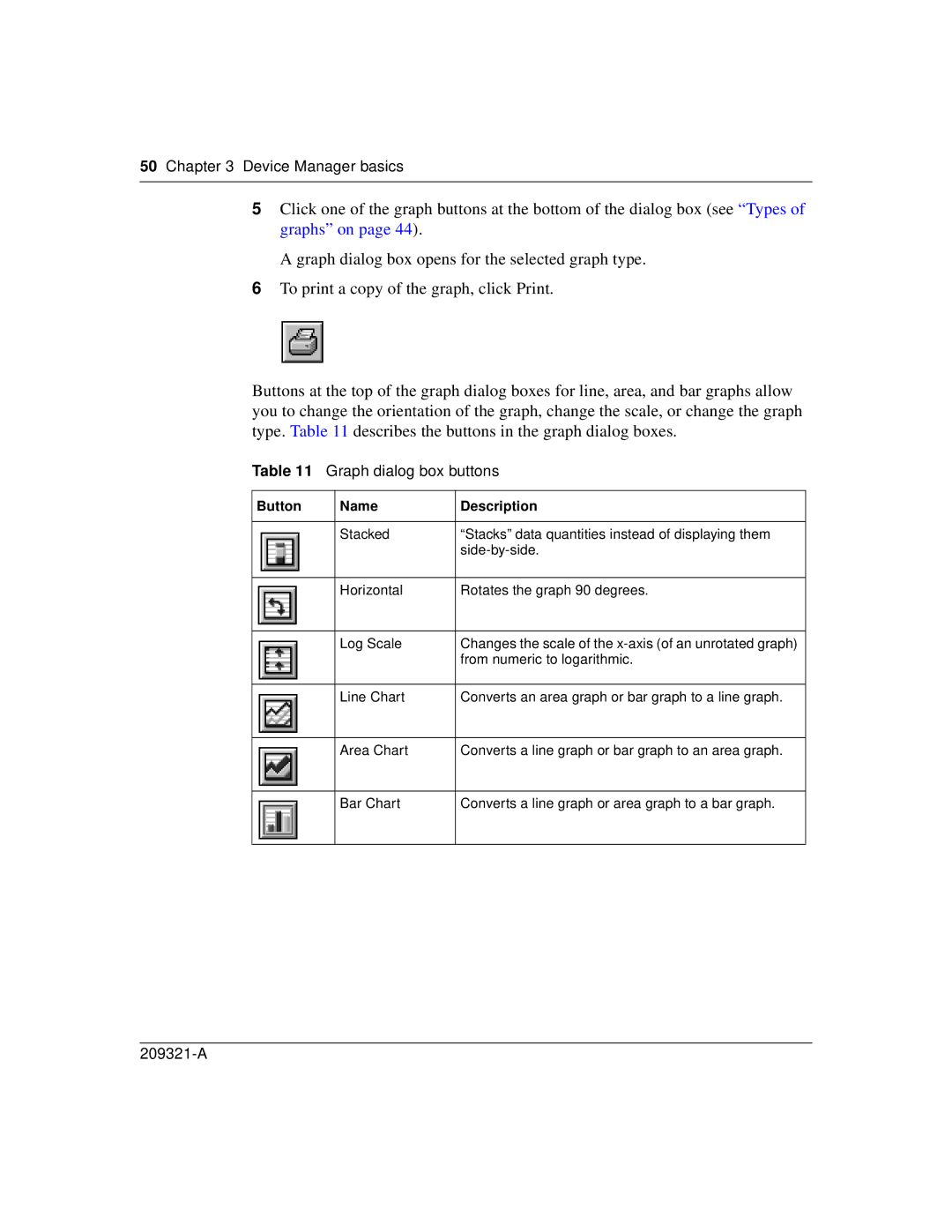 Nortel Networks 209321-A manual Graph dialog box buttons, Button Name Description 