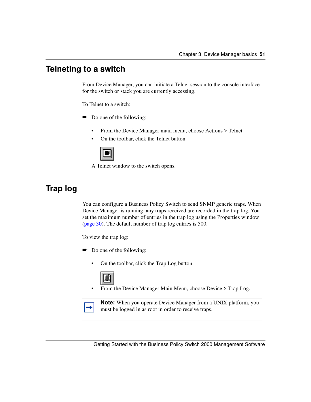 Nortel Networks 209321-A manual Telneting to a switch, Trap log 