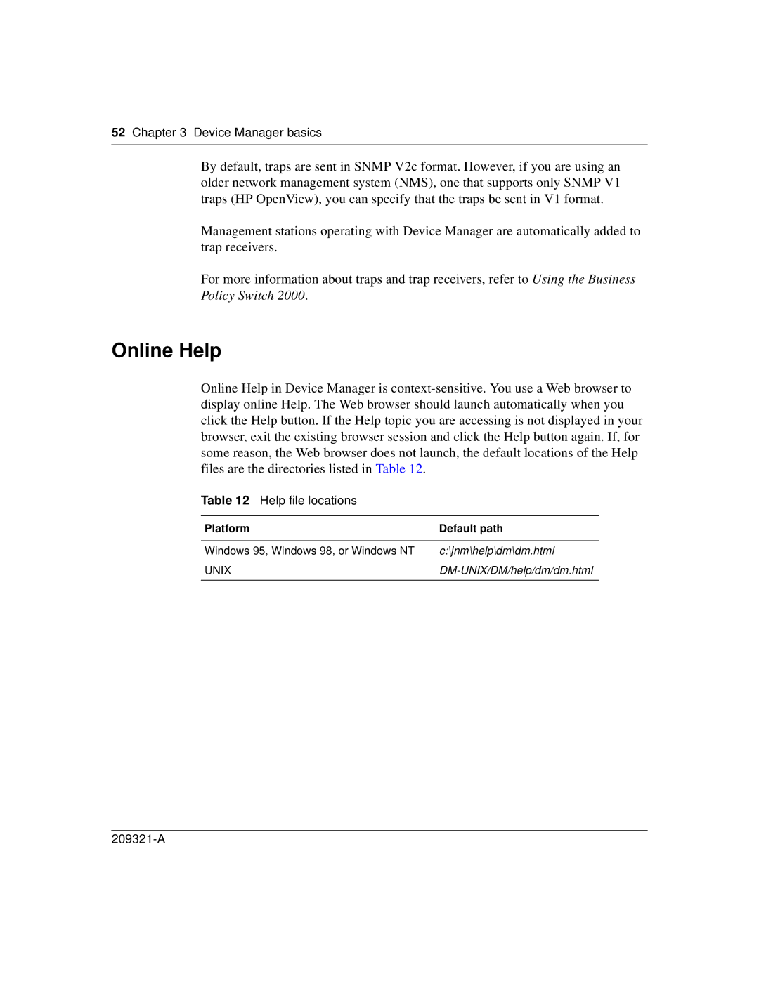 Nortel Networks 209321-A manual Online Help, Help file locations, Platform Default path 