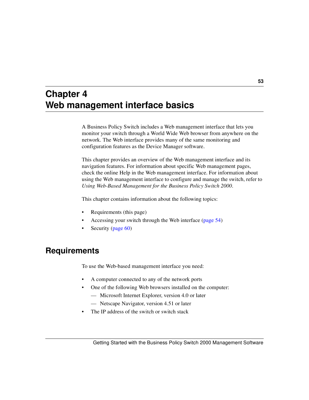 Nortel Networks 209321-A manual Chapter Web management interface basics, Requirements 