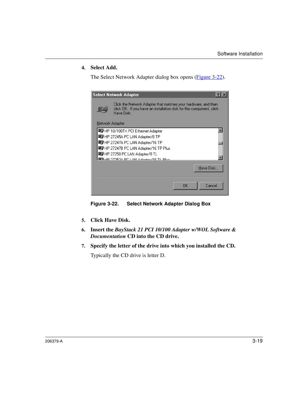 Nortel Networks W/WOL, 21 PCI 10/100 manual Select Add, Click Have Disk 