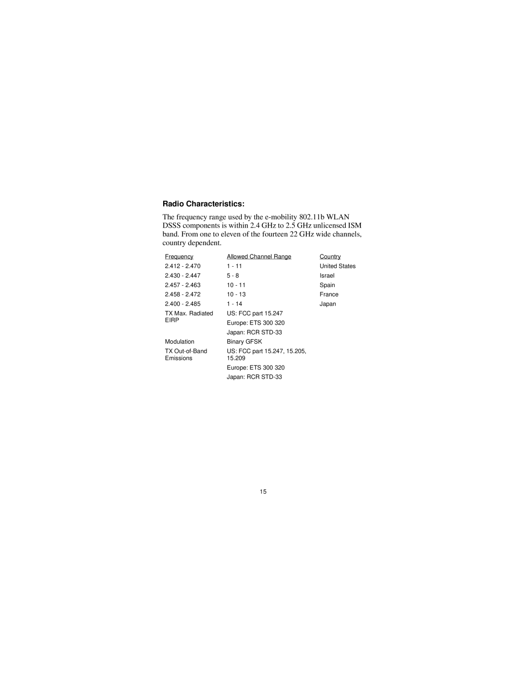 Nortel Networks 210667-A manual Radio Characteristics, Eirp 