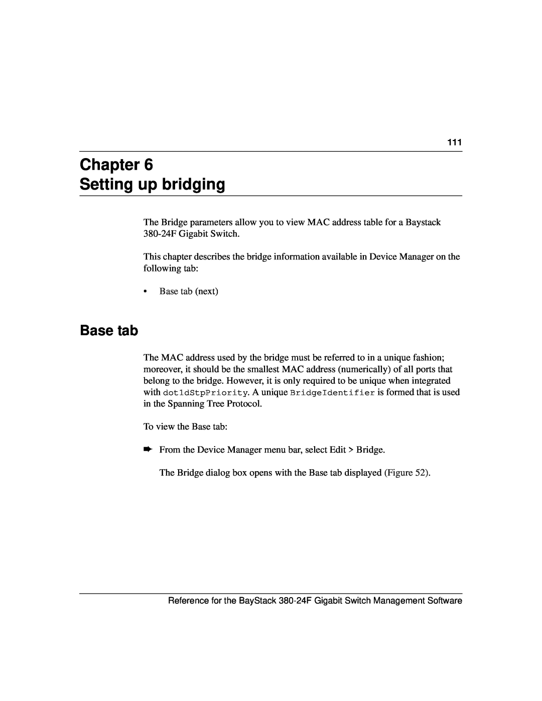 Nortel Networks 214393-A manual Chapter Setting up bridging, Base tab next 
