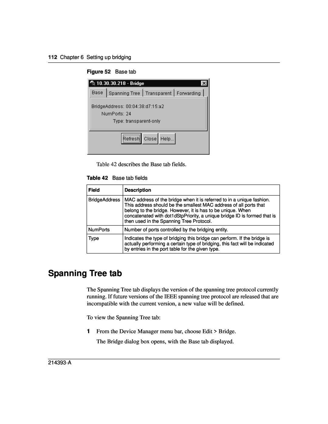 Nortel Networks 214393-A manual Spanning Tree tab 