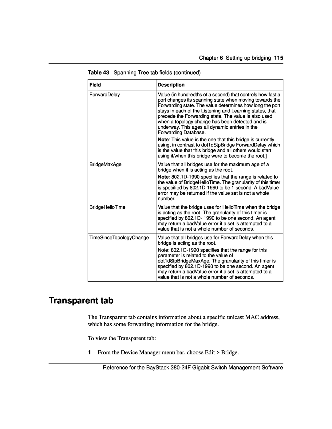Nortel Networks 214393-A manual Transparent tab 