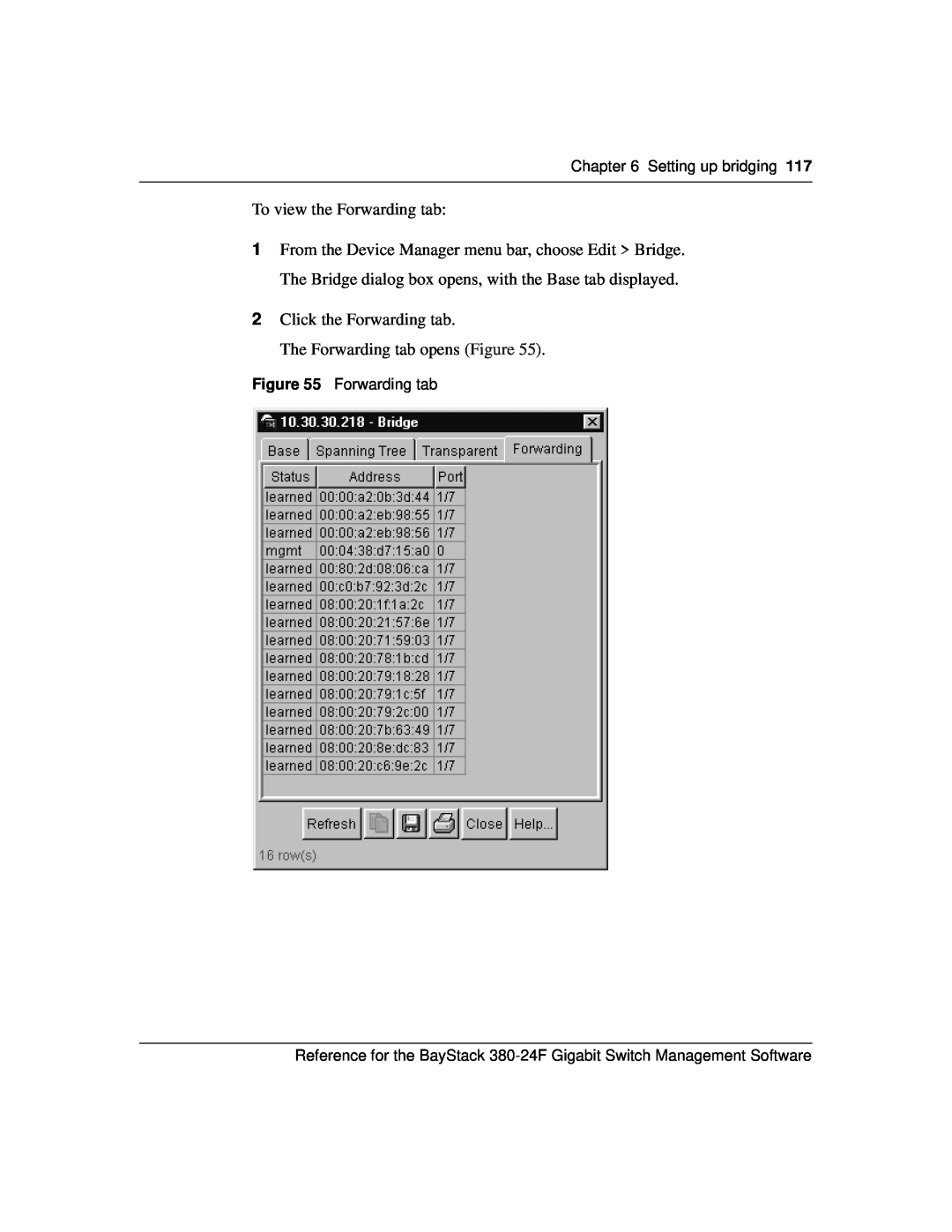 Nortel Networks 214393-A manual To view the Forwarding tab, 2Click the Forwarding tab, The Forwarding tab opens Figure 