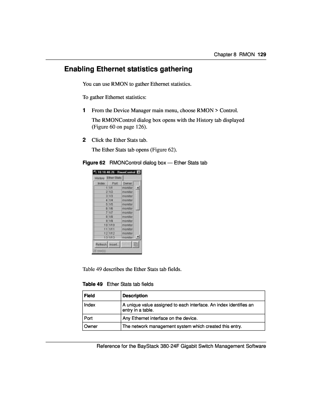 Nortel Networks 214393-A manual Enabling Ethernet statistics gathering 