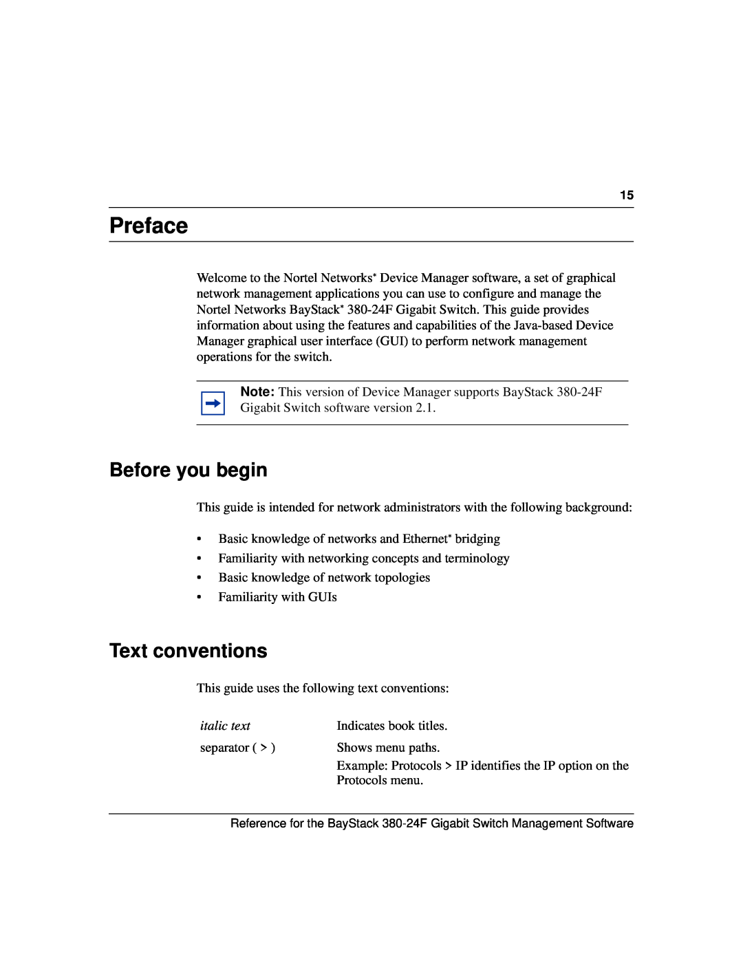 Nortel Networks 214393-A manual Preface, Before you begin, Text conventions 