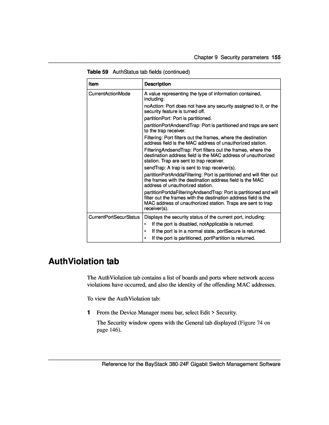 Nortel Networks 214393-A manual AuthViolation tab 
