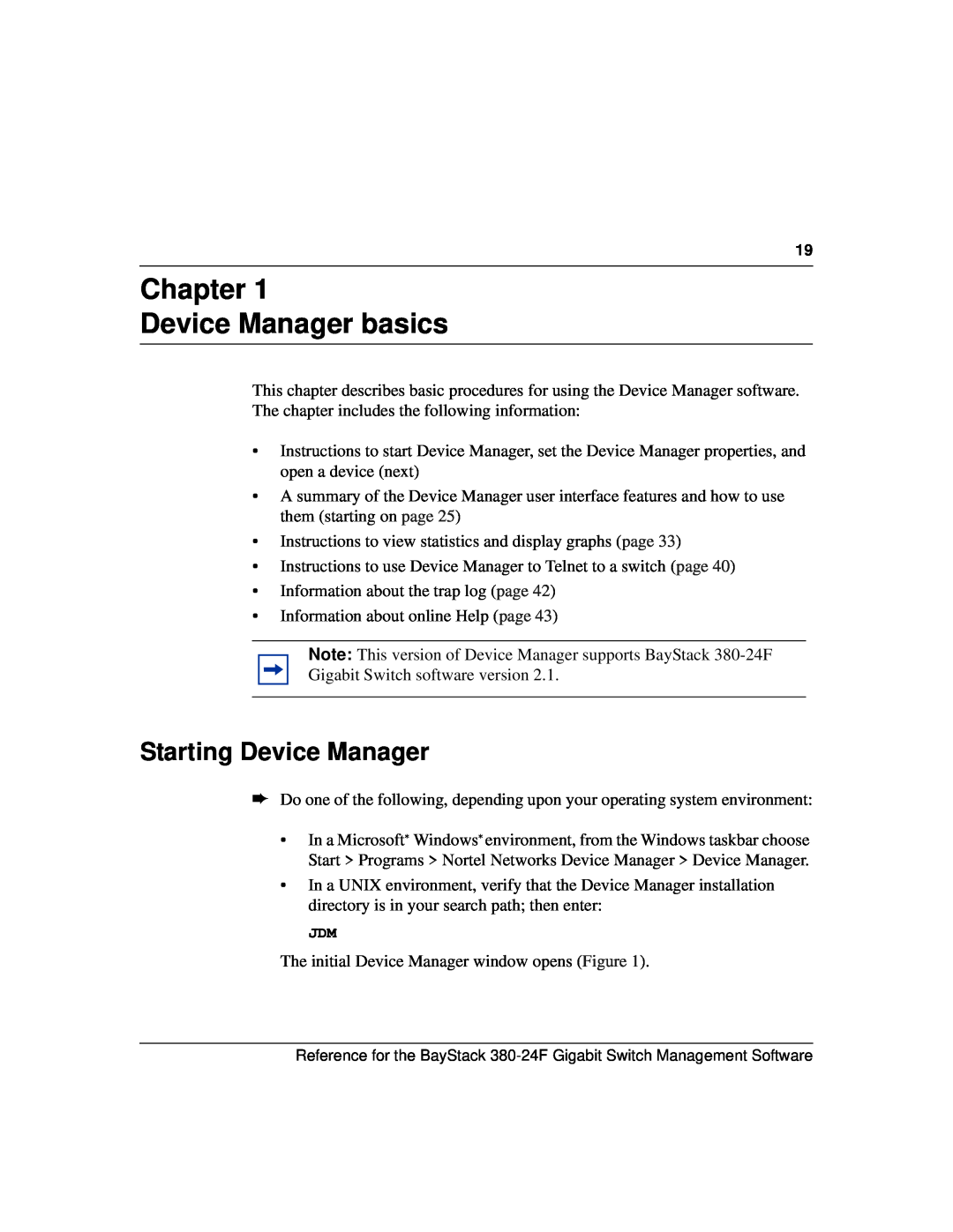 Nortel Networks 214393-A manual Chapter Device Manager basics, Starting Device Manager 