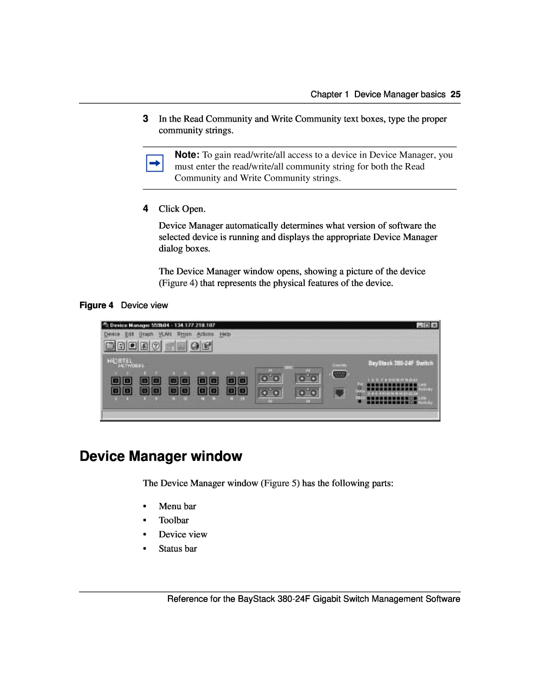 Nortel Networks 214393-A manual Device Manager window 