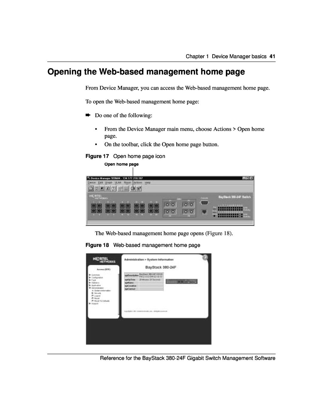 Nortel Networks 214393-A manual Opening the Web-basedmanagement home page 