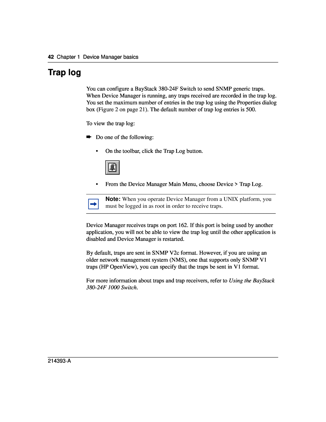 Nortel Networks 214393-A manual Trap log 